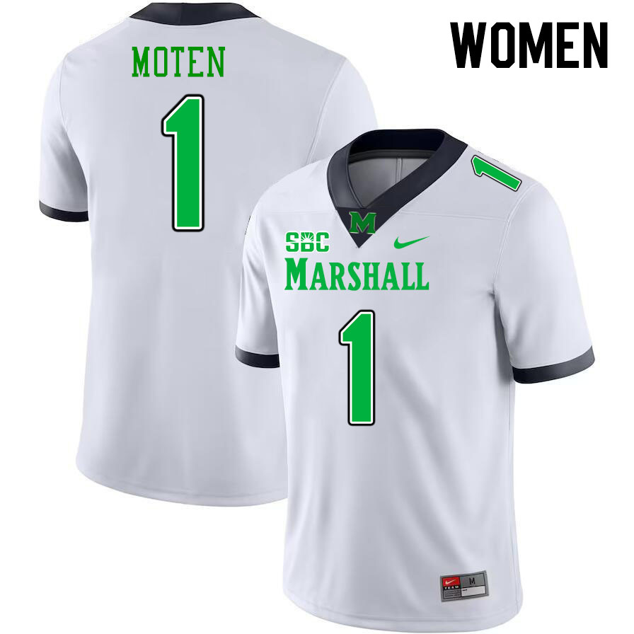 Women #1 Josh Moten Marshall Thundering Herd SBC Conference College Football Jerseys Stitched-White